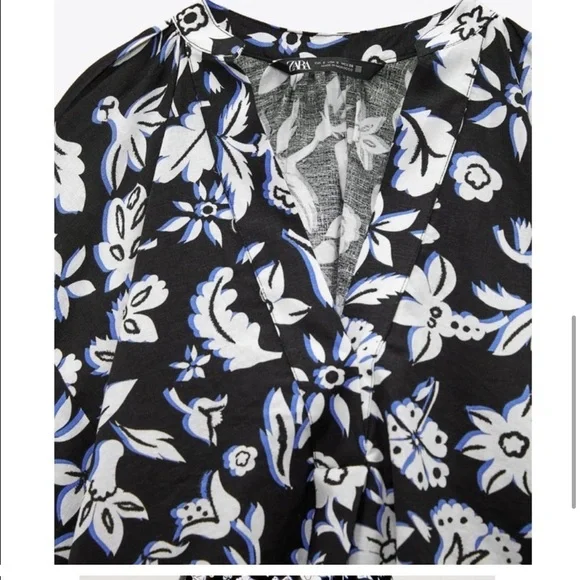 “Zara Monochrome Floral Shirt - Black & White - Picture 4 of 5